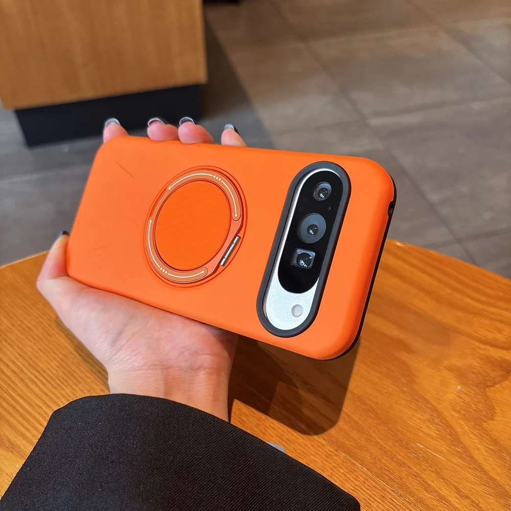 Capa De Celular Com Suporte Magnético De Metal (laranja Para Google Pixel 10 Pro), Resistente A Impactos.