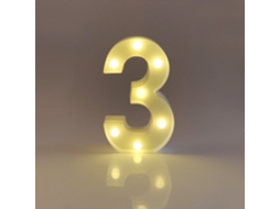Luminária LED Justup com número 3 para decoração noturna de casamentos, aniversários, festas de Natal e residências. BRILVIBERA (número 3)