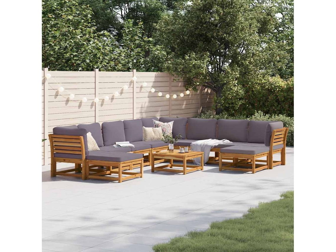 Vidaxl 11pcs Conjunto Lounge Jardim C/almofadões Madeira Maciça Acácia