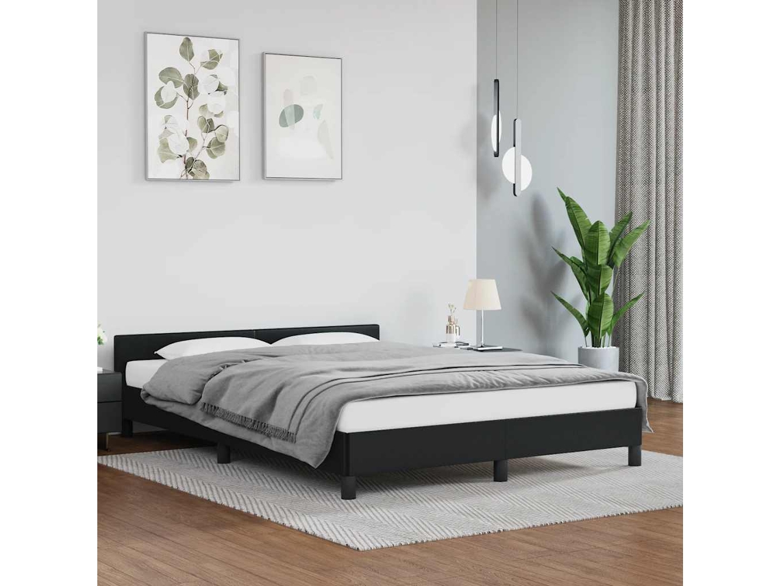 Vidaxl Estrutura Cama C/ Cabeceira Sem Colchão 140x200 Cm Preto