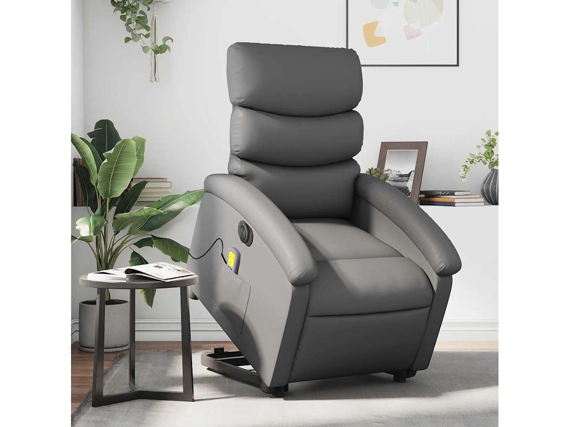 Vidaxl Poltrona Reclinável Elevatória Elétrica Couro Artificial Cinza