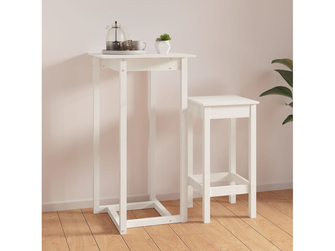 Vidaxl Mesa De Bar 60x60x110 Cm Pinho Maciço Branco