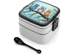 Marmita Bento Corujas Em Um Galho Para Adultos, Lancheira Bento Selada Com Colher, Camada Dupla Resistente, Design Com