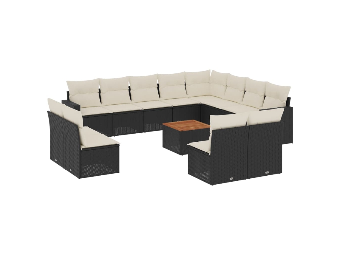 Conjunto 13 de sofás de jardim com almofadões VIDAXL vime PE preto