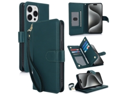 Capa Carteira De Couro Para Iphone 16 Pro Max - Com Rfid - Para Vários Cartões