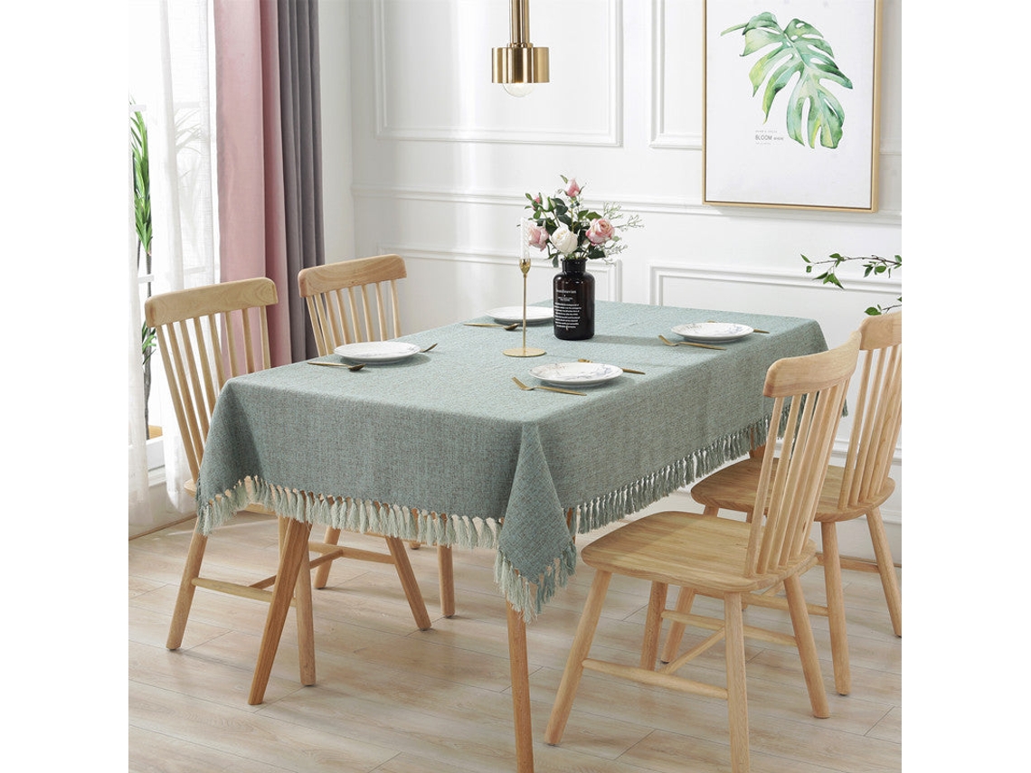 Toalha De Mesa Retangular Com Borlas De Cor Sólida, Toalha De Mesa De Café, Toalha De Mesa De Algodão E Linho, Corredor De Mesa Azul Lago