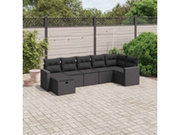 Vidaxl 7 Pcs Conjunto De Sofás P/ Jardim C/ Almofadões Vime Pe Preto