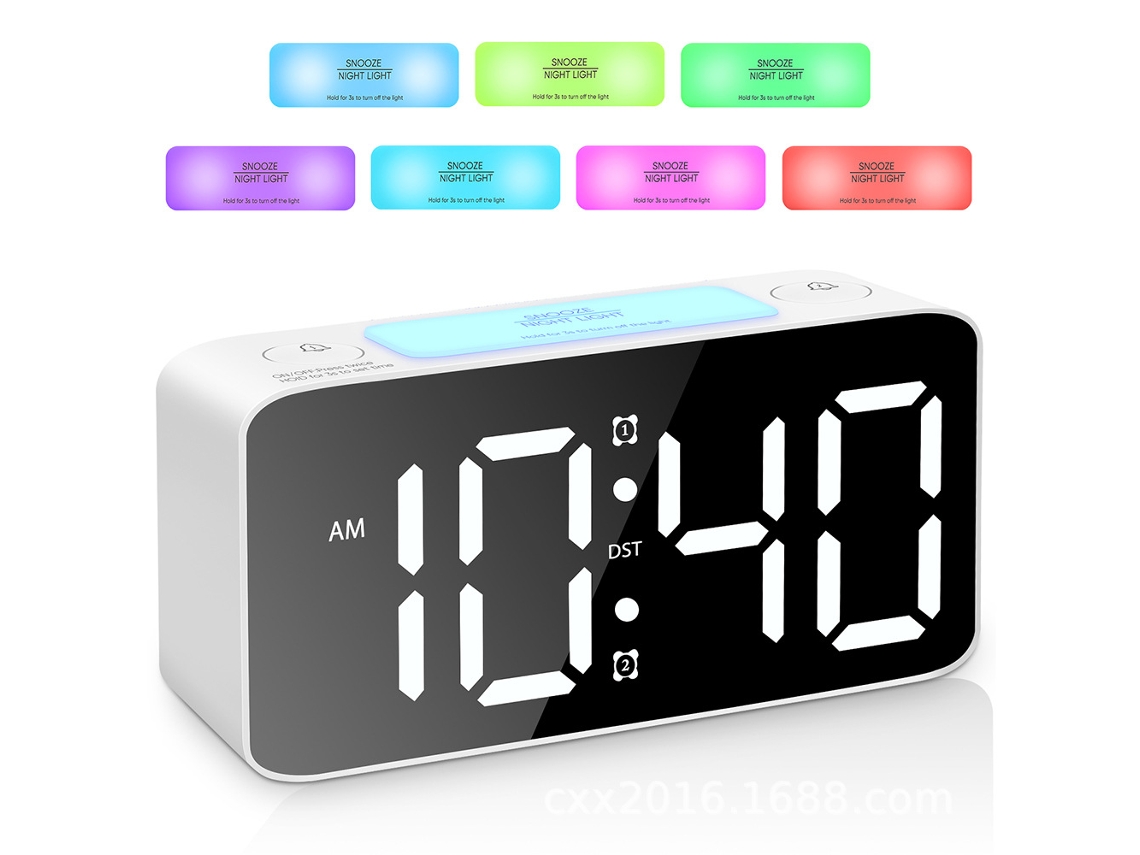 Despertador Digital – Luz Noturna Rgb – Ecrã Grande – Alimentação Usb – Relógio Mesa/cabeceira – Abs – Branco