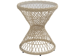 Mesa Centro Lateral Boho Vidro Rattan Pe 45x45x52 Cm Natural