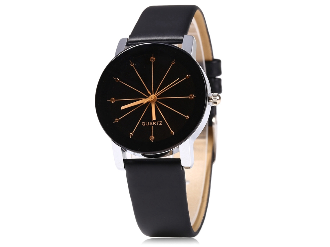 Reloj De Cuarzo Con Correa De Cuero Simple Y Moderno Para Parejas Black White