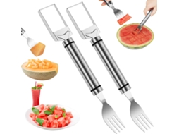 Conjunto De 2 Cortadores De Frutas 2 Em 1 Em Aço Inoxidável, Colher Para Melão, Ferramenta Dupla Para Corte Rápido De Melancia Na Cozinha