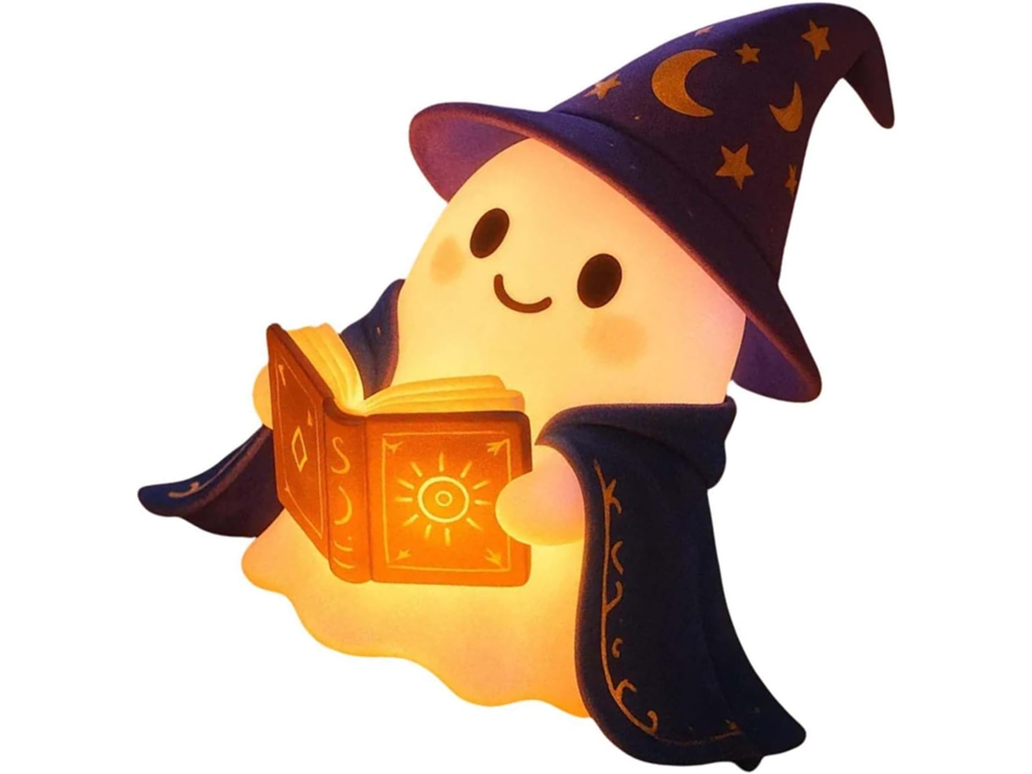 Luminária Noturna Fantasmagórica De Mágico Lendo Um Livro Escultura Em Resina Para O Halloween Decoração Suave E