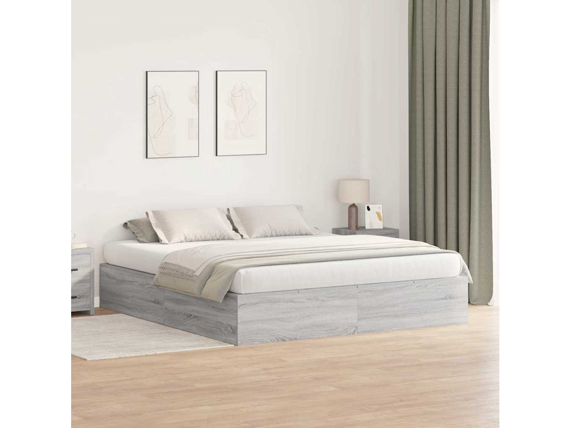 Vidaxl Estrado De Cama Com Arrumação Cinza Sonoma 200 X 200 Cm
