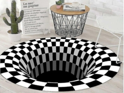 Lurelia Tapete Redondo 3d Xadrez Preto-branco Antiestático
