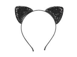 Tiara com orelhas de gato e lantejoulas reversíveis com glitter, acessório de cabelo feminino preto, modelo 2026.
