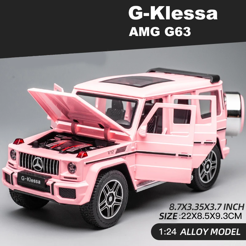 (rosa) Miniatura De Carro G63 Em Liga Metálica Fundida, Escala 1/24, Com Som E Luz, Brinquedo Para Veículos Off-road.