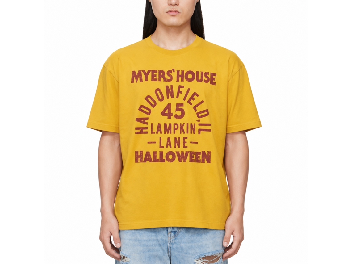 Rockinstone Halloween Movie Myers House Text Solid Ginger Adult T-shirt Size:s