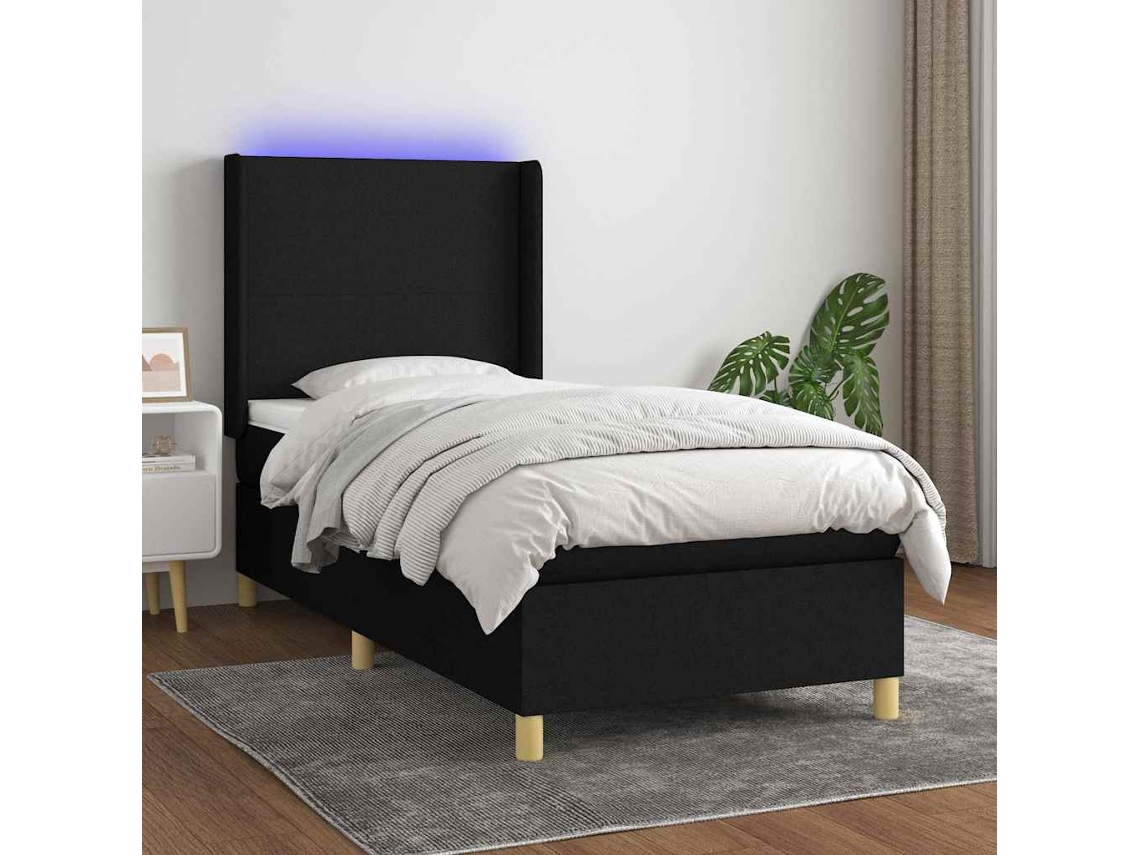 Vidaxl Cama Box Spring C/ Colchão E Led 80x200 Cm Tecido Preto