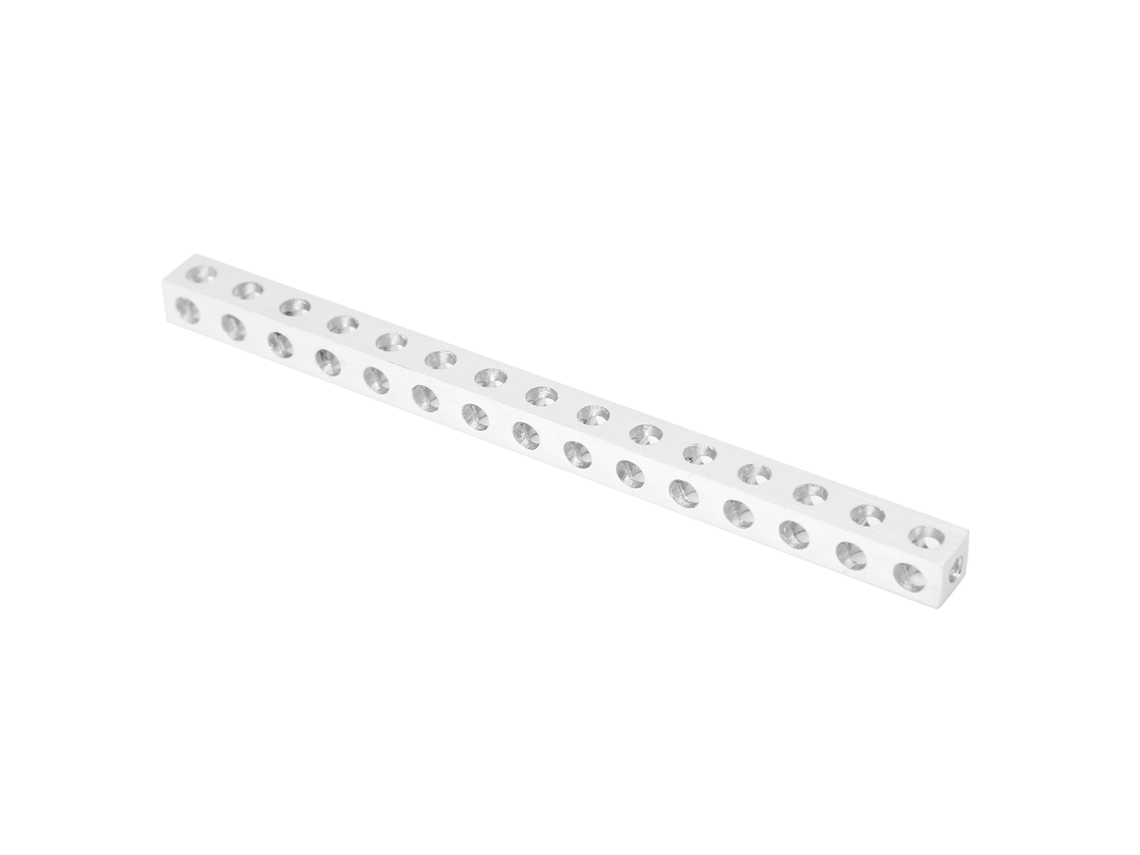 Viga quadrada de 8x8x120mm com 15 furos para acessório de estrutura robótica - Peça nº 3106-0015-0120