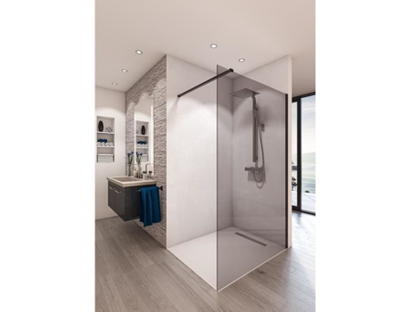 Divisória De Chuveiro Em Vidro Temperado 8mm Saint Gobain 900mm Parsol Cinza Ferragem Preta Mate Aurys