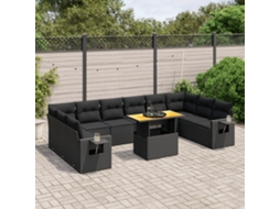 Jogo de Sofá Jardim 11 Peças C/ Almofadões Vime Pe Preto Dkd Home Decor