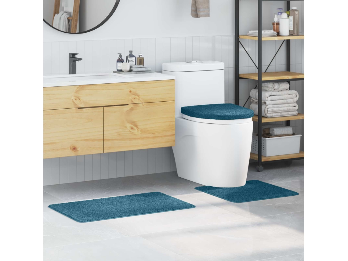 Vidaxl Conjunto De Tapetes De Banho Antiderrapantes 3 Unid. Azul Pp