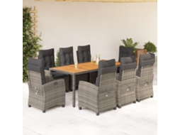 Vidaxl 9 Pcs Conjunto De Jantar P/ Jardim C/ Almofadões Vime Pe Cinza