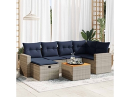 Vidaxl 7 Pcs Conjunto Sofás P/ Jardim C/ Almofadões Vime Pe Cinzento