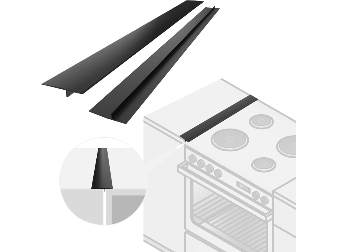 2 Tiras De Silicone De 63 Cm, De Borda Preta Entre A Bancada Da Cozinha E O Fogão, De Vedação Para E Máquina De Lavar Roupa