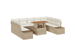 Conjunto 10 Conjunto De Jantar Ao Ar Livre Vidaxl Bege Vime Pe (100 X 55 X 73 Cm)