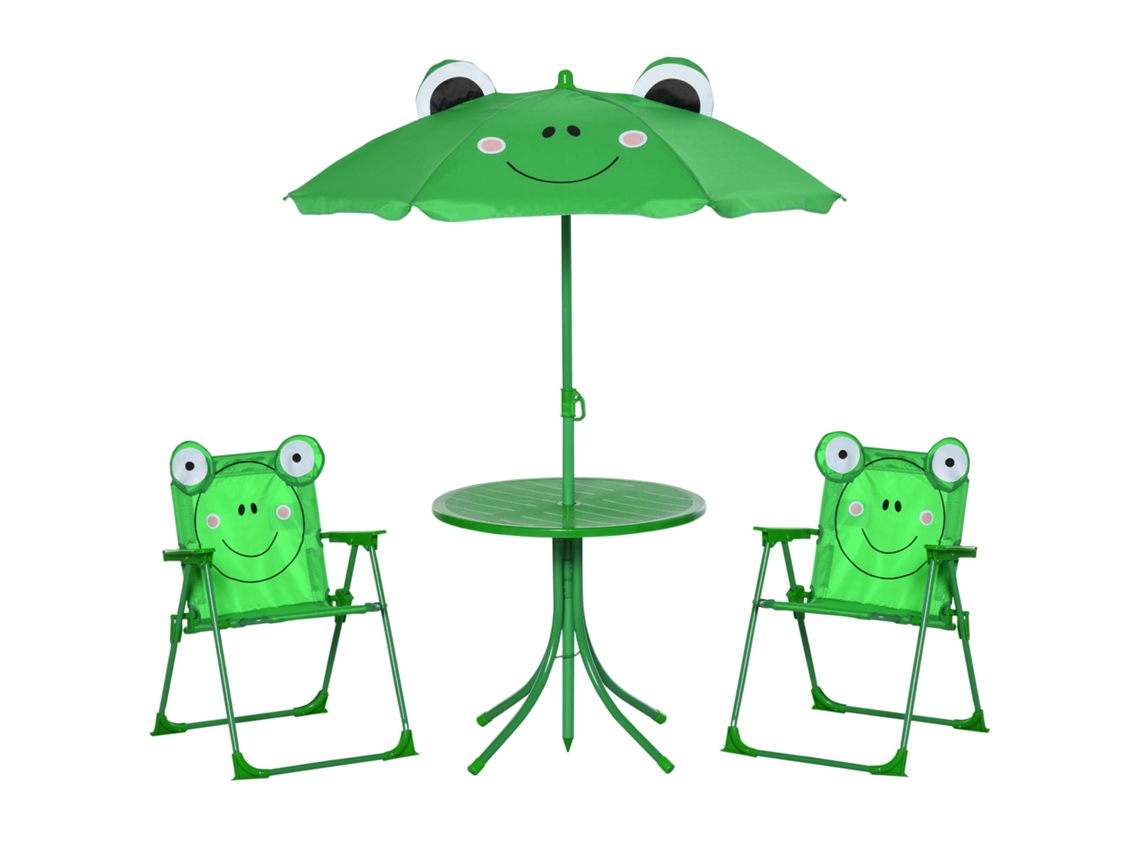 Conjunto Mesa Piquenique Infantil Jardim Guarda-sol Ajustável Sapo Verde
