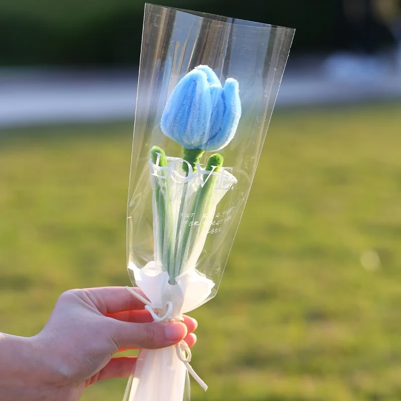 (azul) Buquê De Flores Artificiais Tricotadas E Feitas À Mão Em Crochê Para Decoração De Casa, Presente Para O Dia Dos Namorados