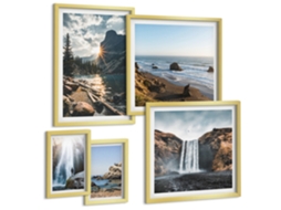 Composição De Quadros Na Parede Retrato Elegante, Champanhe, Relaxamento Moldura Dourada Fotos Para O Escritório Espelharte (conjunto De 5 Imagens)