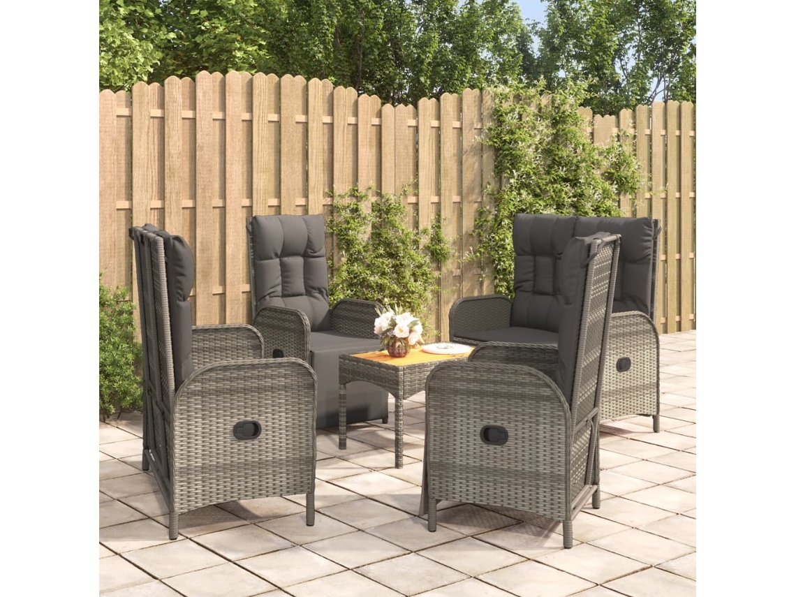 Vidaxl 5 Pcs Conjunto De Jantar P/ Jardim C/ Almofadões Vime Pe Cinza