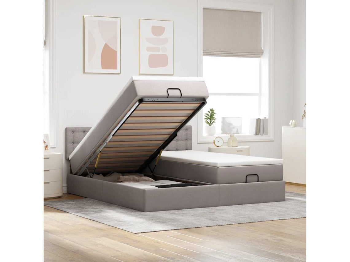 Vidaxl Estrutura De Cama Otomana Com Colchões Tecido Cinzento