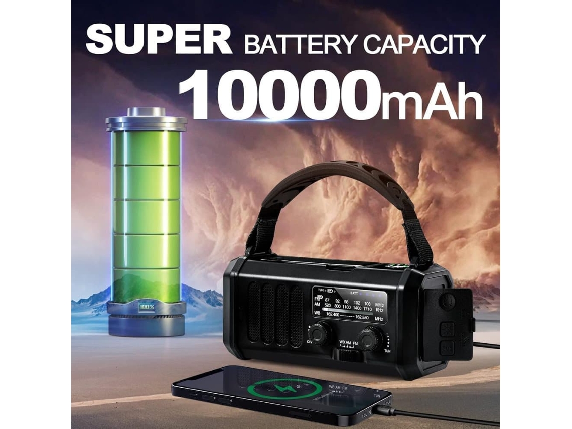 Rádio de Manivela de 4000mah com Células Solares e Bateria Externa AQUAFORGE