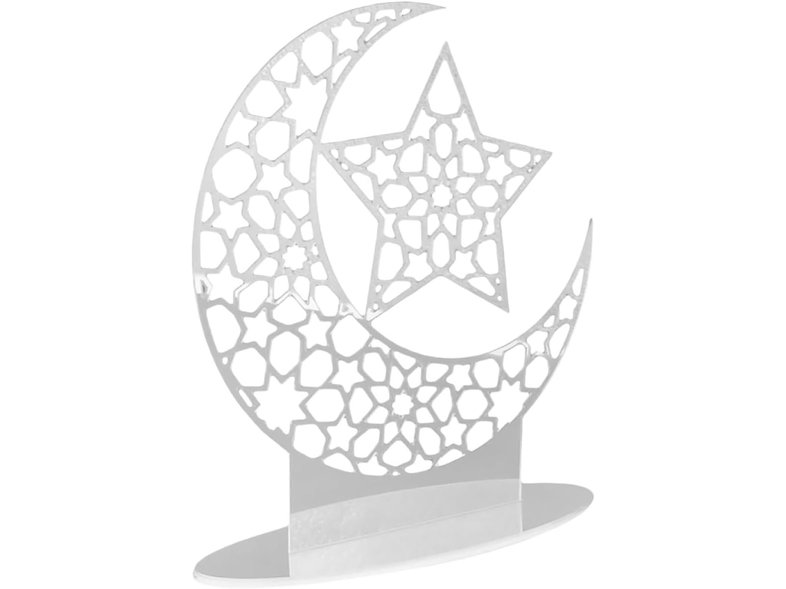 Enfeite De Mesa Em Acrílico Com Lua E Estrela E Espelho Para O Eid.