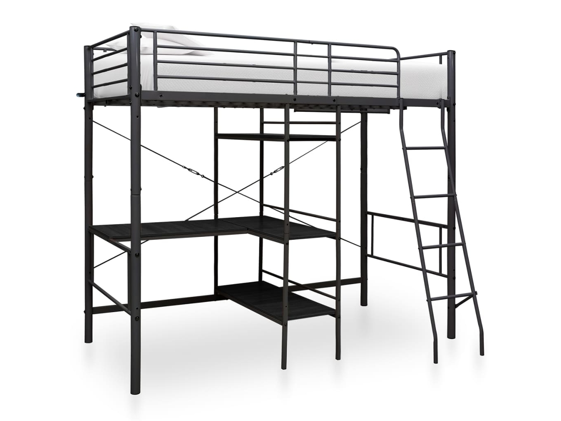 Vidaxl Beliche com Secretária 90x200 Cm Metal Preto
