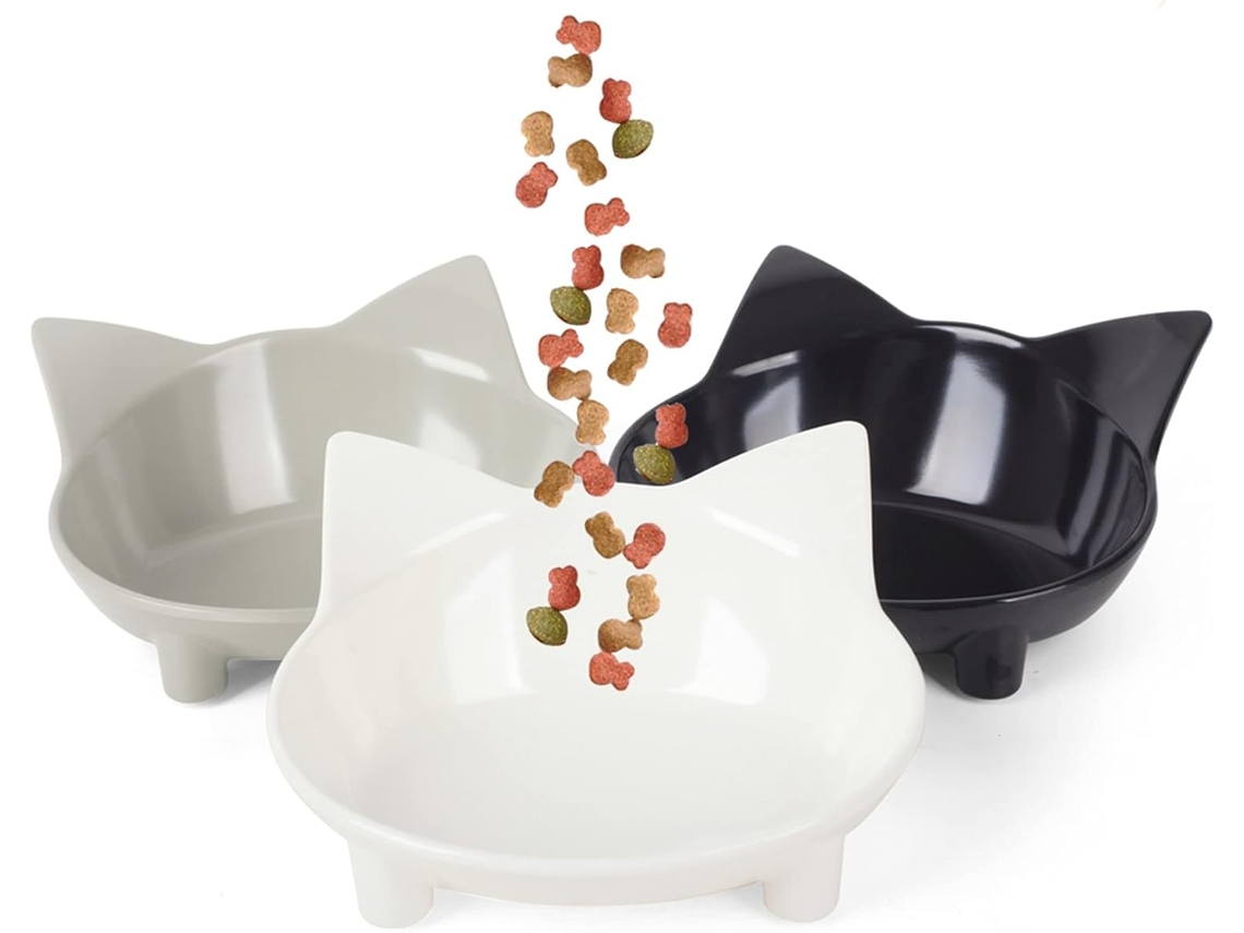 Tigelas para Ração e Água para Gatos, Conjunto com 3 Unidades Antiderrapantes e Multifuncionais, Cinza, Preto, Branco AQUAFORGE