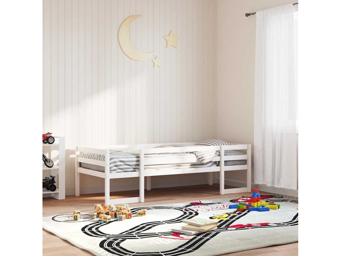 Vidaxl Estrutura De Cama Infantil 75x190 Cm Pinho Maciço Branco