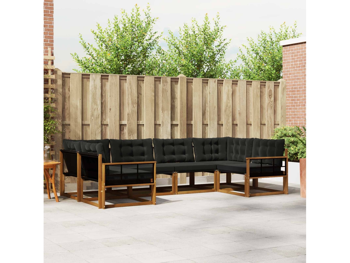 Vidaxl Conjunto De Sofás Para Exterior 6 Pcs Natural E Preto