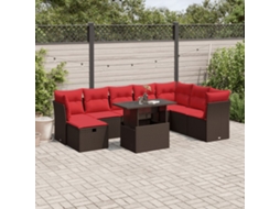 Vidaxl Conjunto De Sofá De Jardim Com 9 Peças E Almofadas Em Rattan Sintético Marrom