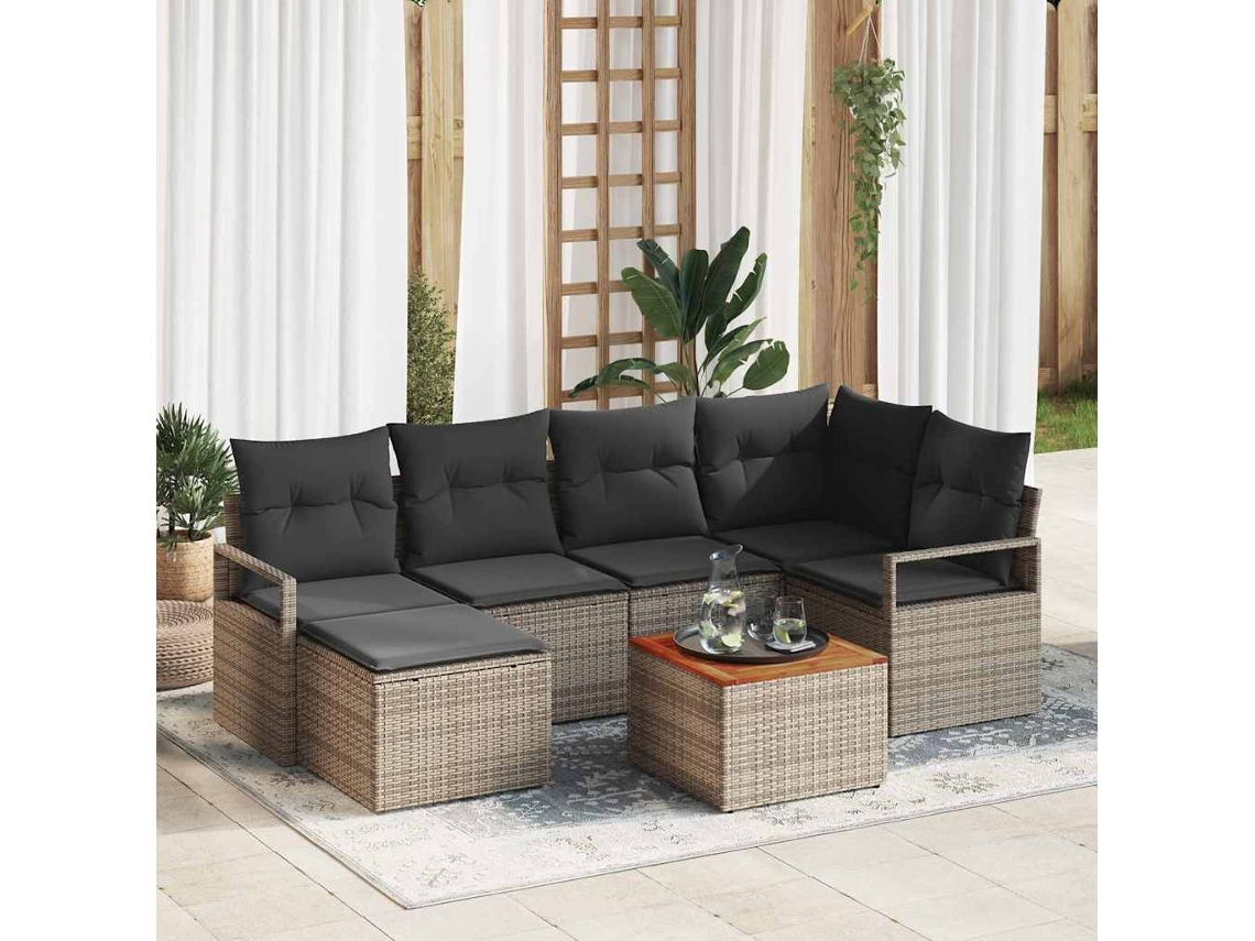 Vidaxl Conjunto de Sofá de Jardim 7 Pcs Cinzeto Vime Pe