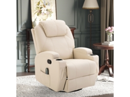 Poltrona Para Sala De Estar Na Cor Creme, Com Função Reclinável, Massagem, Vibração, Suporte Para Tv E Bolso Lateral.