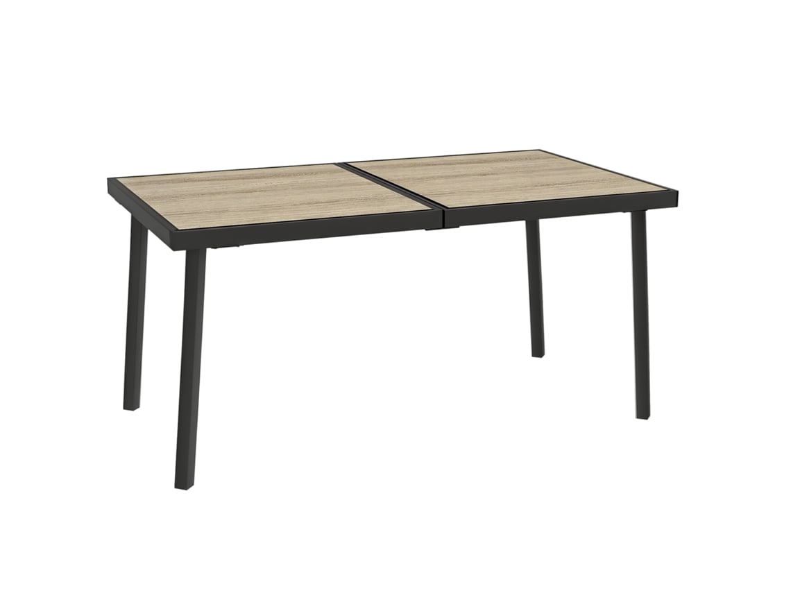 Mesa Retangular de Jardim para 6 Pessoas com Tampo Imitando Madeira, em Aço e Pspc, 145x85x72 Cm, Cinza. CHEZMOI