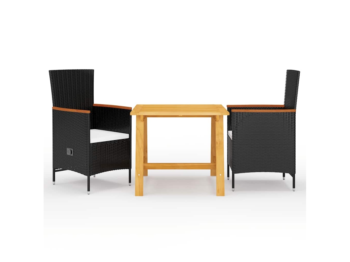 Vidaxl 3 Pcs Conjunto De Jantar Para Jardim Preto