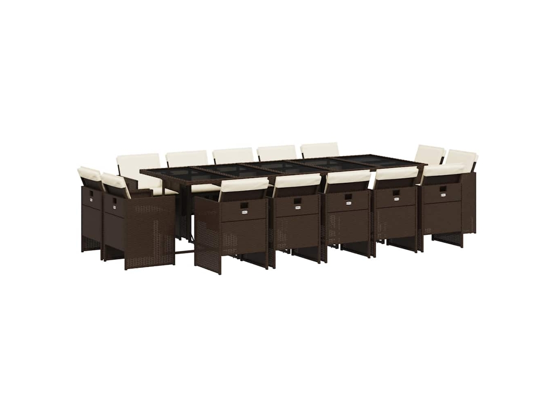 Conjunto de Jantar 15 Pcs para Jardim com Almofadões Vime Pe Castanho MAISON EXCLUSIVE (15 pcs)