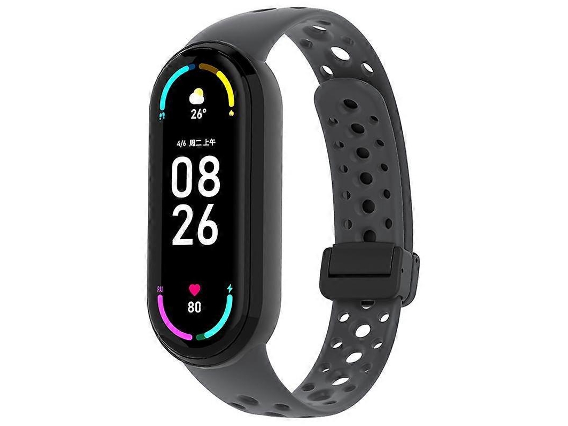 Pulseira De Silicone Preta Com Fecho Magnético E Furos Redondos Para Xiaomi Smart Band 10/9/8