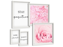 Conjunto De Pinturas Frases Motivacionais Com Flores Espelharte (5 Peças)