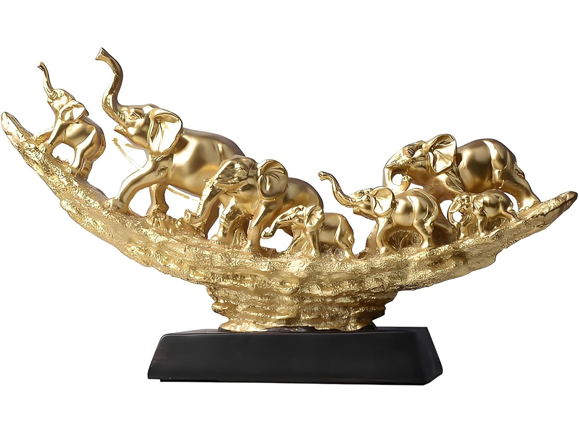Família De Elefantes Em Resina, Rebanho De Animais Com Estátuas De Filhotes, Escultura Decorativa Feng Shui
